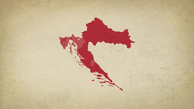 Animated Appearing CROATIA Map Isolated on Vintage Background
