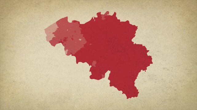 Animated Appearing BELGIUM Map Isolated on Vintage Background