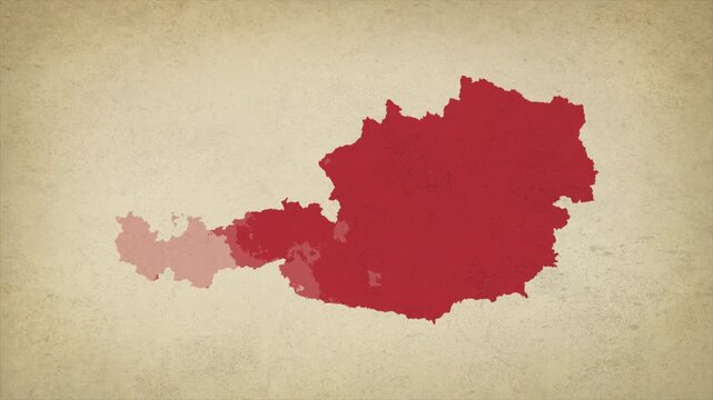 Animated Appearing AUSTRIA Map Isolated on Vintage Background