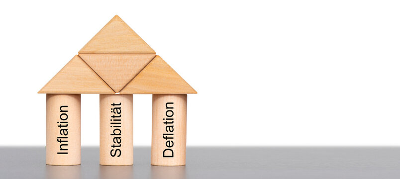 Drei S&auml;ulen der Finanzwirtschaft mit Inflation, Stabilit&auml;t und Deflation