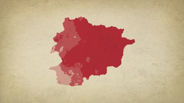 Animated Appearing ANDORRA Map Isolated on Vintage Background
