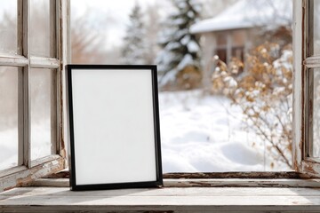Naklejka premium Blank frame winter window scene.