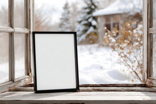 Blank frame winter window scene.