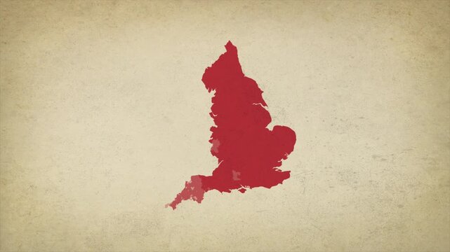 Animated Appearing England Map Isolated on Vintage Background