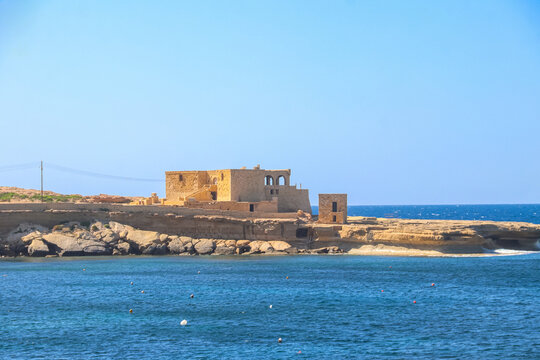 Traditional 18th century artillery Qbajjar Battery (Qolla l-Bajda Battery) overlooking the Mediterranean sea in Zebbug, Gozo island, Malta
