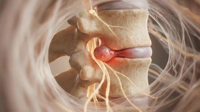 Spinal ailment progression: disc herniation, nerve compress, lumbar ache, chronic discomfort, orthopedic issue, degenerative process, neurological condition, acute pain.