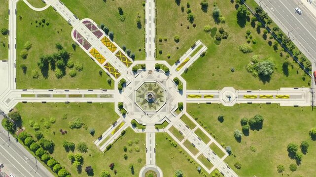 Kazan, Russia. Kazan Millennium Park. Drone footage, HEAD OVER SHOT