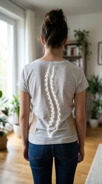 Vertebral spine curvature: scoliosis symptom, human anatomy, medical concept, posture analyze, back pain, body problem, health issue, skeletal disorder.
