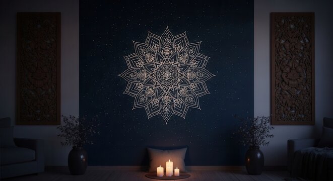 Serene Mandala Glow With Candlelight And Ambient Decor Accents