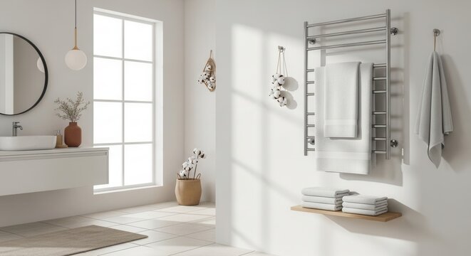 Serene Modern Bathroom With Natural Light And Cotton Accents
