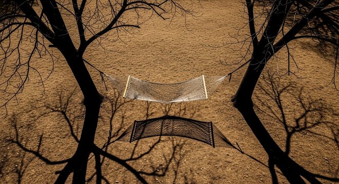 Serene Outdoor Hammock Scene Under Bare Tree Branches