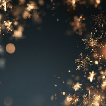 Golden snowflakes on dark festive background