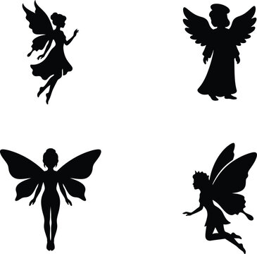 Fairy silhouette vector. Angel vector icon set