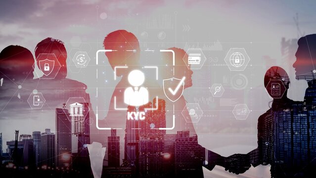 Digital KYC verification with biometric scan, ID authentication, and financial security icons representing identity verification, secure onboarding, fraud prevention, and compliance Marrow