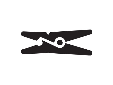 Black silhouette of a wooden clothespin on a white background laundry fastening clip illustration