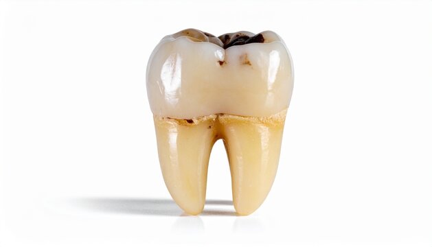 Human Molar Tooth with Cavity and Decay Isolated on White Background