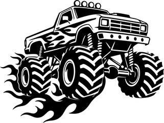 Monster Truck with Flames Off Road Big Wheel Truck Vector SVG Cut File © LIlian