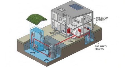 Obraz premium Residential Utility System With Fire Safety Reserves And Rainwater Collection