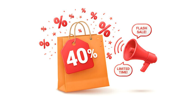 Flash sale shopping bag with 40 percent discount