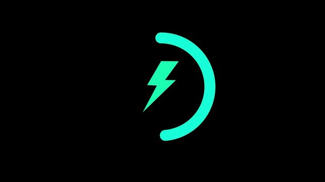 Battery charging with power icon animated video .Battery charging animation with a power icon isolated on a black background. Fast battery charging animation with power icon raund sarcal