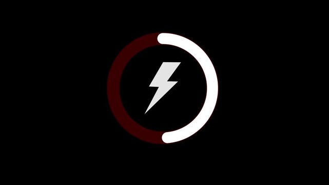 Battery charging with power icon animated video .Battery charging animation with a power icon isolated on a black background. Fast battery charging animation with power icon raund sarcal