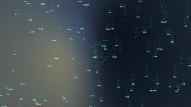 4K Abstract Dark Fluid Motion Liquid Wave with Glowing Binary matrix code and hologram wiref...