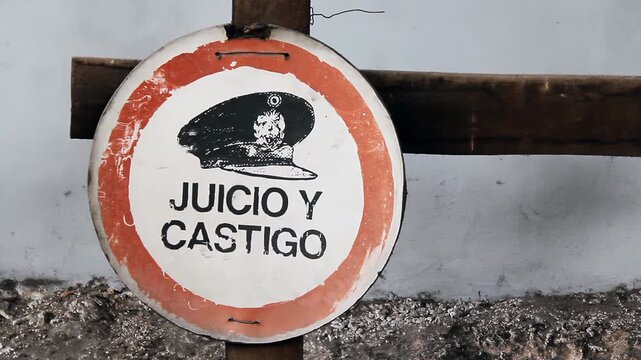 Juicio Y Castigo Sign At Former Dictatorship Detention And Torture Center In Buenos Aires Argentina - 4K