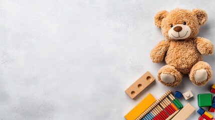 Fototapeta premium Engaging toys for children encouraging learning and creativity on a bright tabletop, ready for a fun educational experience