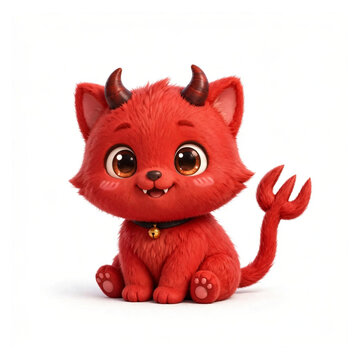 Cute devil cat red horns Halloween 3D