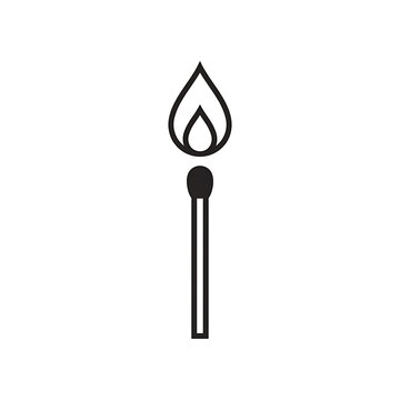 Minimalist line art icon of a burning matchstick