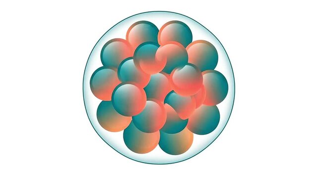 Cell division - blastocyst formation , A single translucent human zygote cell, rendered in the  educational infographic style .