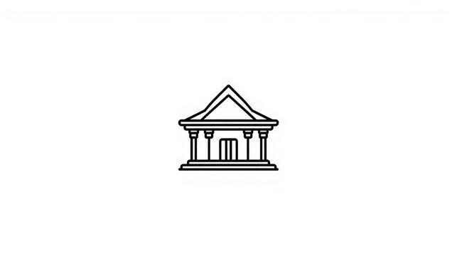 Minimalist vector illustration of ancient temple with columns and triangular roof in simple line art style on white background