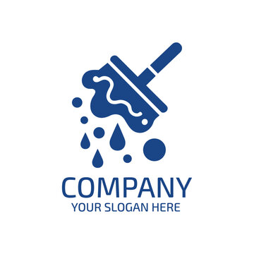 Cleaning service logo design with squeegee and water drops icon