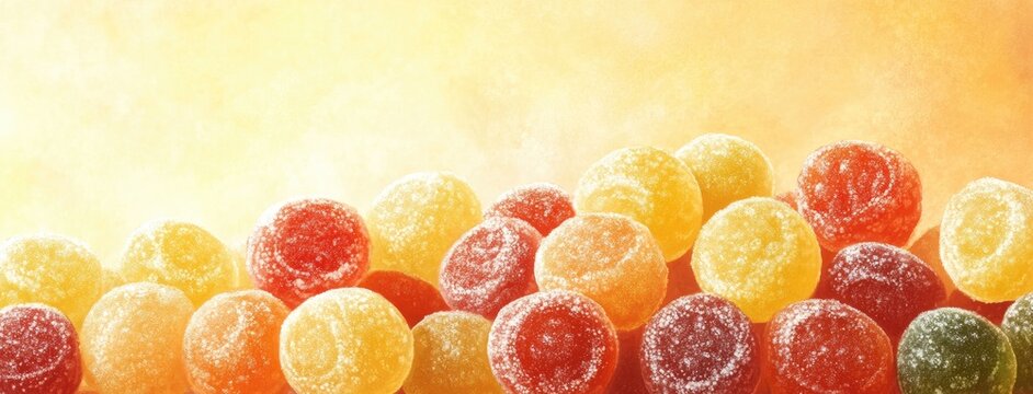 A delightful assortment of colorful gummy candies dusted with sugar, perfect for sweet treats, desserts, or festive celebrations