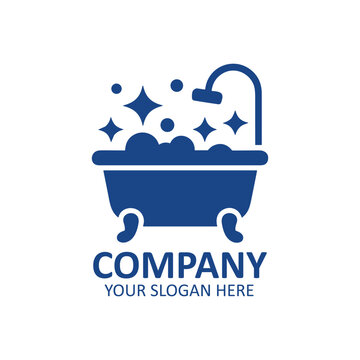 Bathtub logo icon with bubbles and shower head design