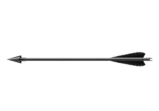 Black arrow with metallic arrowhead and fletching rests on transparent background