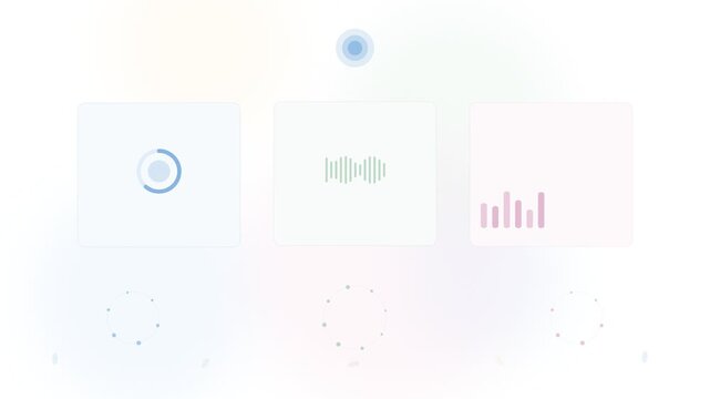 Minimalist UI data visualization widgets loading on white background, motion graphics animation.