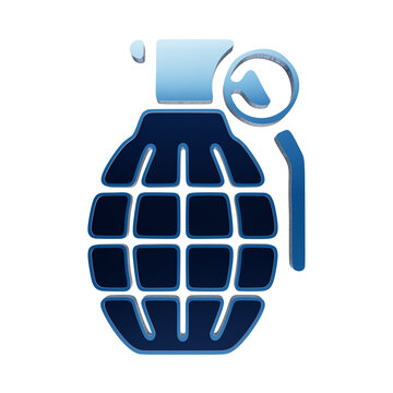 A glossy blue hand grenade icon with a metallic finish, representing military weaponry, explosives, combat, and tactical defense equipment symbols isolated on a transparent background