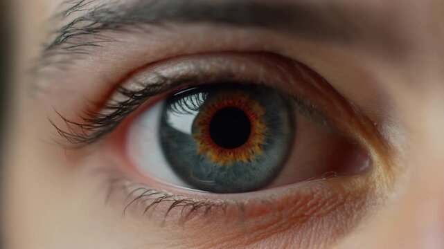Firefly Extreme macro photorealistic footage of a single human eye, exceptionally deep near-black iris