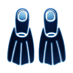 A pair of blue swimming fins or flippers for scuba diving and snorkeling, rendered as a 3D glossy icon, isolated on a white background, for water sports isolated on a transparent background © Sana