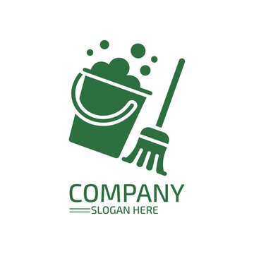 Cleaning service logo design with bucket and mop icon