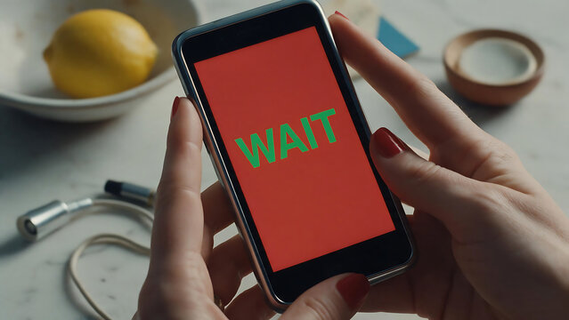 The woman's hand was holding a phone with the message "WAIT" displayed.