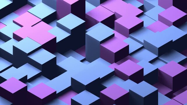 Isometric Blue Purple Cube Grid Height Wave Seamless Loop 3D Animation 4K