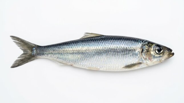 Fresh Whole Herring Fish Isolated on White Background - Raw Seafood Ingredient for Healthy Cooking