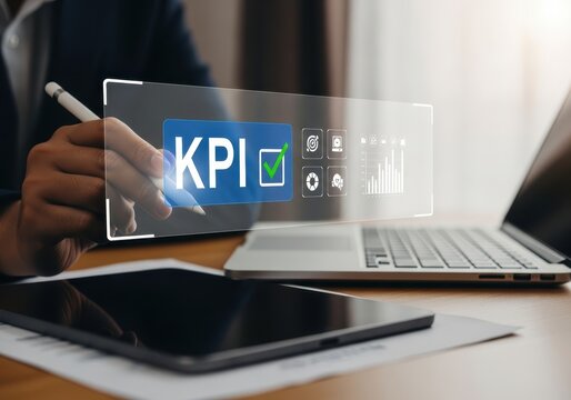 Business professional using digital tablet to analyze key performance indicators