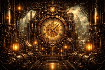 Obraz premium Intricate steampunk clockwork cityscape.