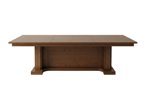 Wooden extension dining table with detailed legs on transparent background