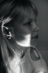 Black and white close up side profile portrait of girl © Alena Vilgelm