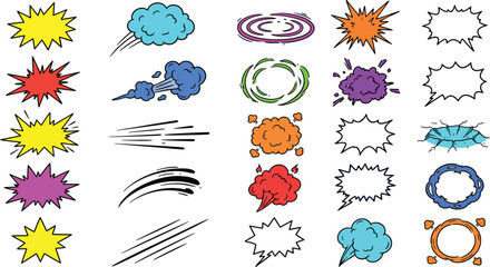  Comic book explosion clouds speed lines and speech bubble frames vector set © MdHasinur