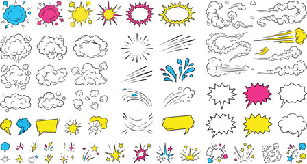  Comic book explosion icons game blast flashes and speech bubble vector set © MdHasinur